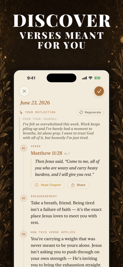 Walk With Jesus suggesting Matthew 11:28 for a journal entry about feeling overwhelmed