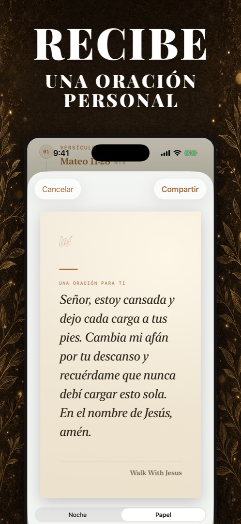 Tarjeta de oración personal en Walk With Jesus — Señor, estoy cansada y dejo cada carga a tus pies